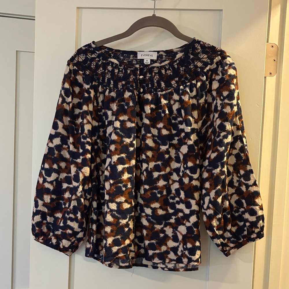 Evereve Black and Brown Animal Print Blouse